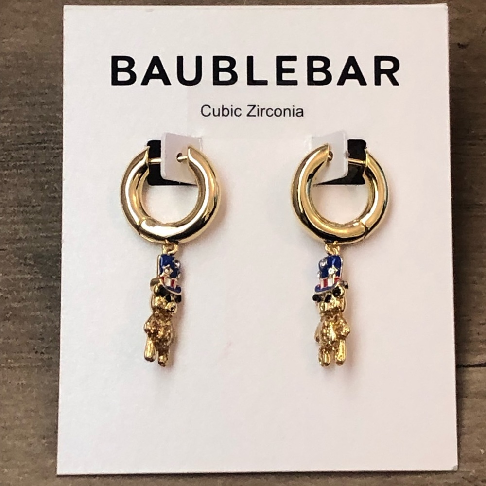 New Baublebar Bear-Ican American Patriotic bear earrings